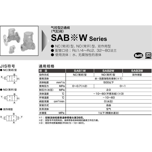 CKD喜開理氣控型2通閥（氣缸閥）SAB1W-10A-0B