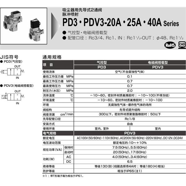 CKD喜開理脈沖噴射閥PDV3-20A-2E-AC100V