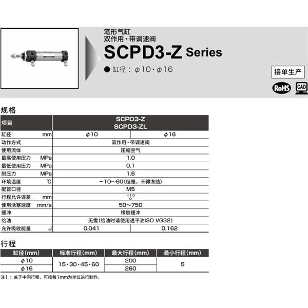 CKD喜開理筆形氣缸SCPD3-ZL-00-10-100-T0H-R-I