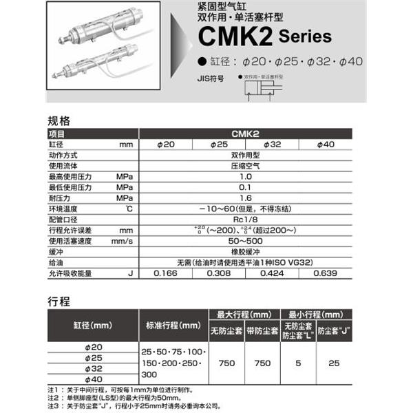 CKD喜開理緊固型氣缸CMK2-TA-40-700-T8H-T-FEB2