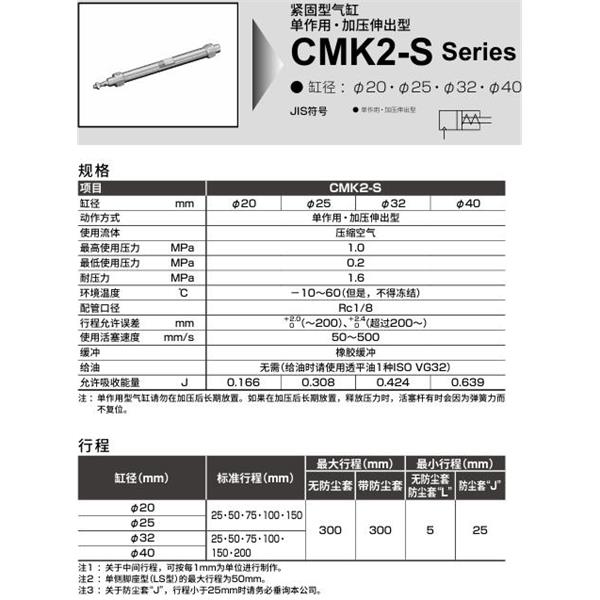 CKD喜開理緊固型氣缸CMK2S-TB-40-300-T8H-T-MB2