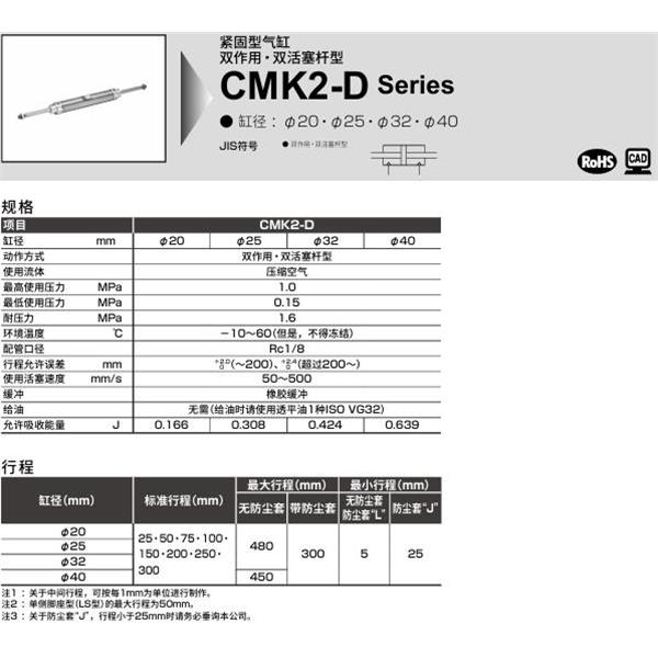 CKD喜開理緊固型氣缸DMK2-D-LS-40-100-T0H-R-JI