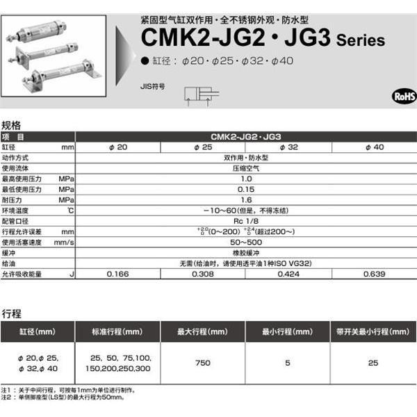 CKD喜開理緊固型氣缸CMK2-JG2-00-40-50-I