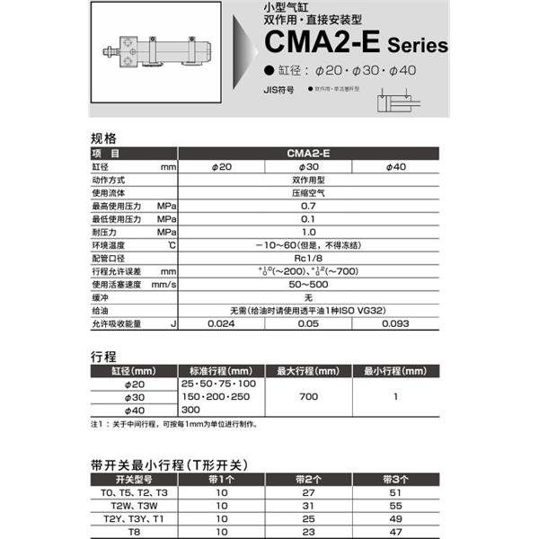 CKD喜開理小型氣缸CMA2-E-FA-20-25-MI