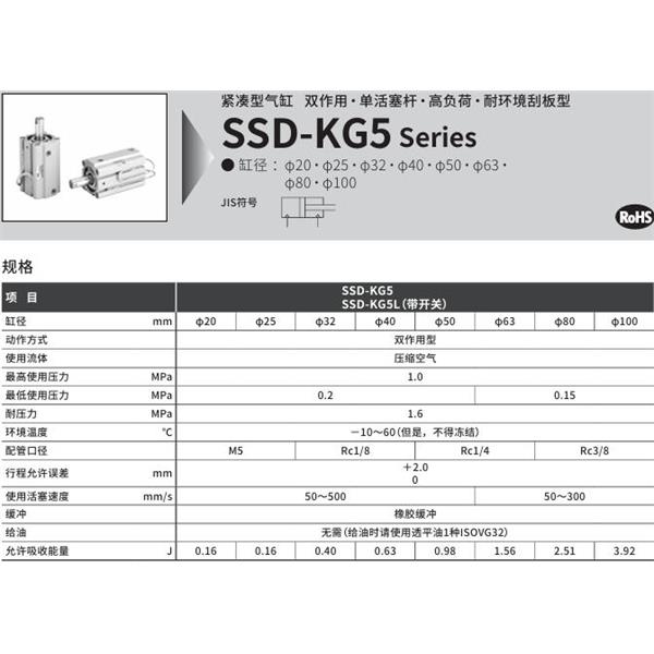 CKD喜開理超級(jí)緊湊型氣缸SSD-KG5-20-5-N-LB-I