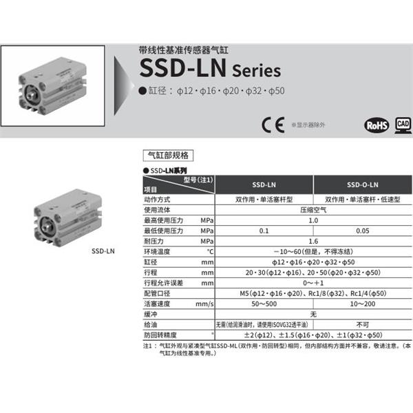CKD喜開理扁平緊湊型氣缸SSD-LN-2020-10VC125LDSDN