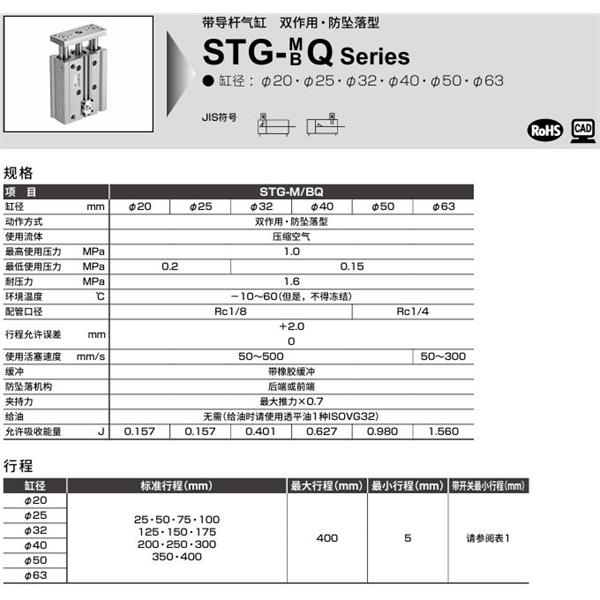 CKD喜開理帶導桿氣缸STG-MQ-50-25-H-M1