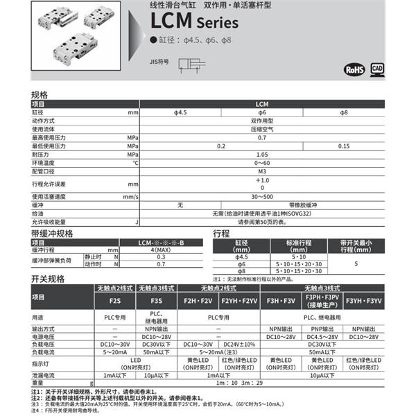CKD喜開(kāi)理線性滑臺(tái)氣缸LCM-4.5-10-R-F2H-R-J2
